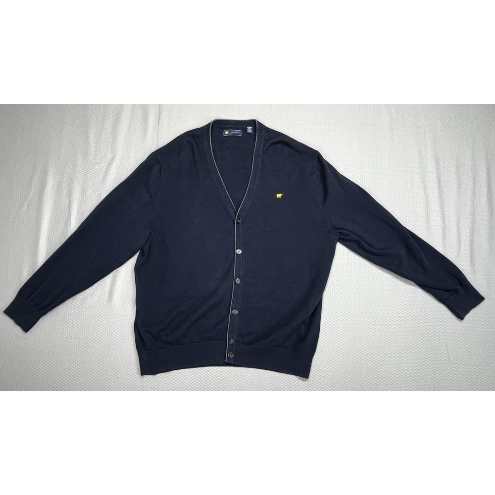 Jack Nicklaus Men XL Cardigan Sweater Navy Blue Button Up Golden Bear Cotton